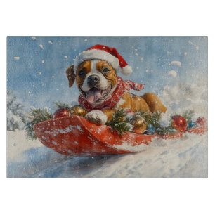 Boxer Dog in Sledge Let it Snow Christmas Cutting Board