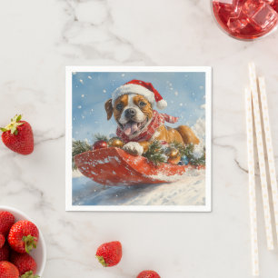 Boxer Dog in Sledge Let it Snow Christmas Napkin