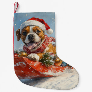 Boxer Dog in Sledge Let it Snow Christmas Small Christmas Stocking