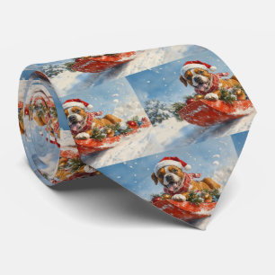 Boxer Dog in Sledge Let it Snow Christmas Tie