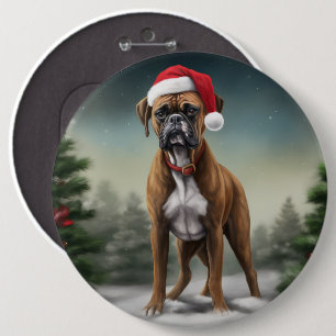 Boxer Dog in Snow Christmas  6 Cm Round Badge