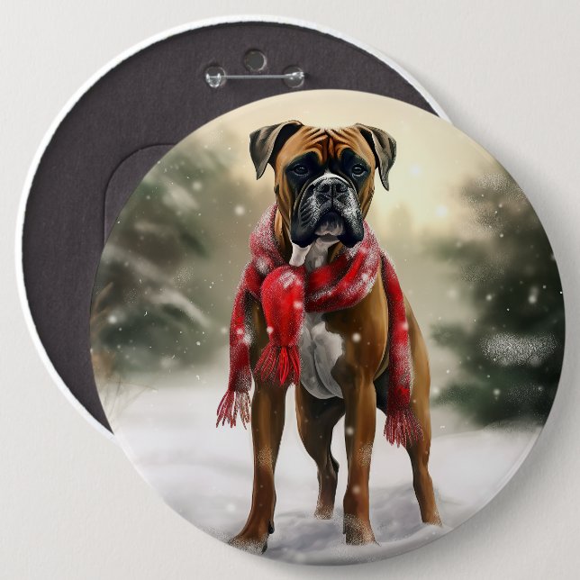 Boxer Dog in Snow Christmas 6 Cm Round Badge (Front & Back)