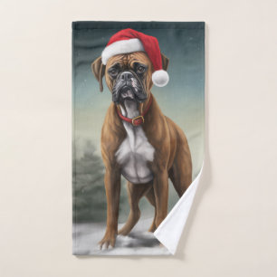 Boxer Dog in Snow Christmas Bath Towel Set