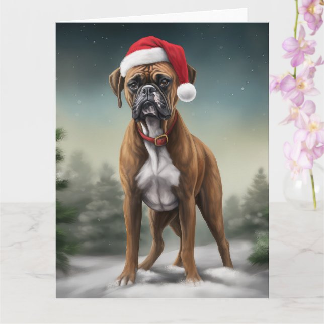 Boxer Dog in Snow Christmas  Card (Orchid)