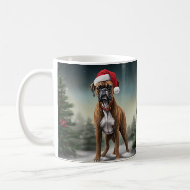 Boxer Dog in Snow Christmas  Coffee Mug (Left)