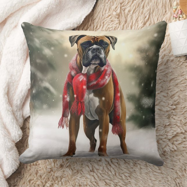 Boxer Dog in Snow Christmas Cushion (Blanket)