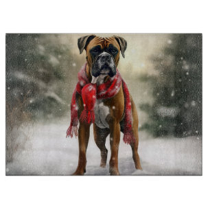 Boxer Dog in Snow Christmas Cutting Board