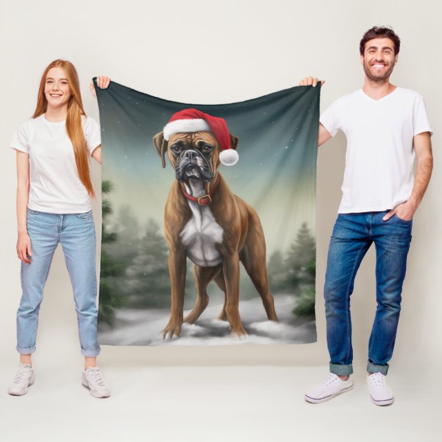 Boxer Dog in Snow Christmas  Fleece Blanket (In Situ)
