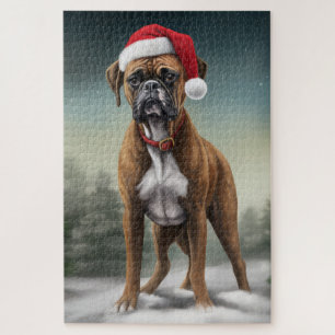 Boxer Dog in Snow Christmas Jigsaw Puzzle