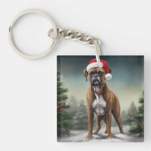 Boxer Dog in Snow Christmas  Key Ring