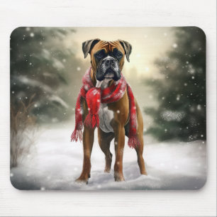 Boxer Dog in Snow Christmas Mouse Pad