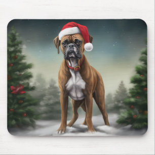 Boxer Dog in Snow Christmas  Mouse Pad