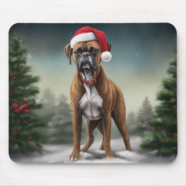 Boxer Dog in Snow Christmas  Mouse Pad (Front)