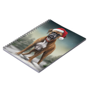 Boxer Dog in Snow Christmas Notebook