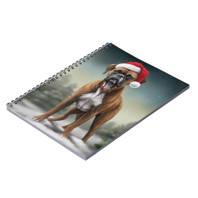 Boxer Dog in Snow Christmas  Notebook (Left Side)