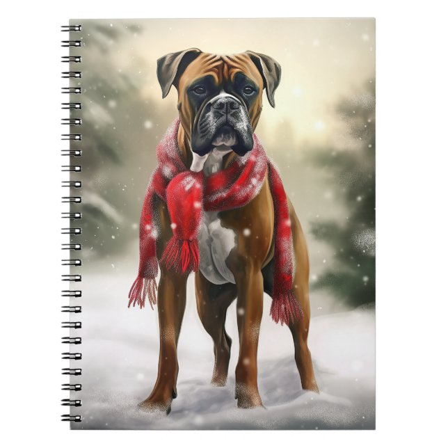 Boxer Dog in Snow Christmas Notebook (Front)