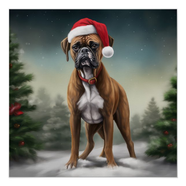Boxer Dog in Snow Christmas  Poster (Front)