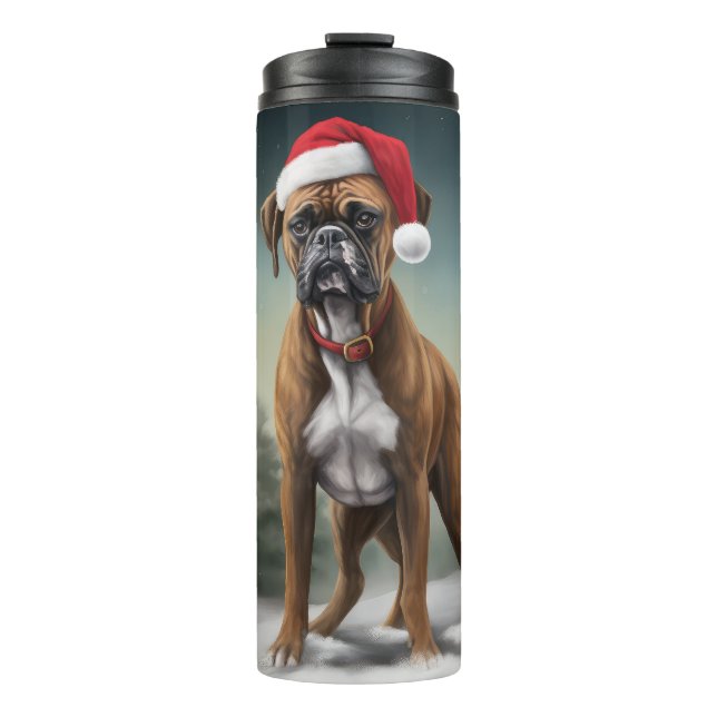 Boxer Dog in Snow Christmas  Thermal Tumbler (Front)