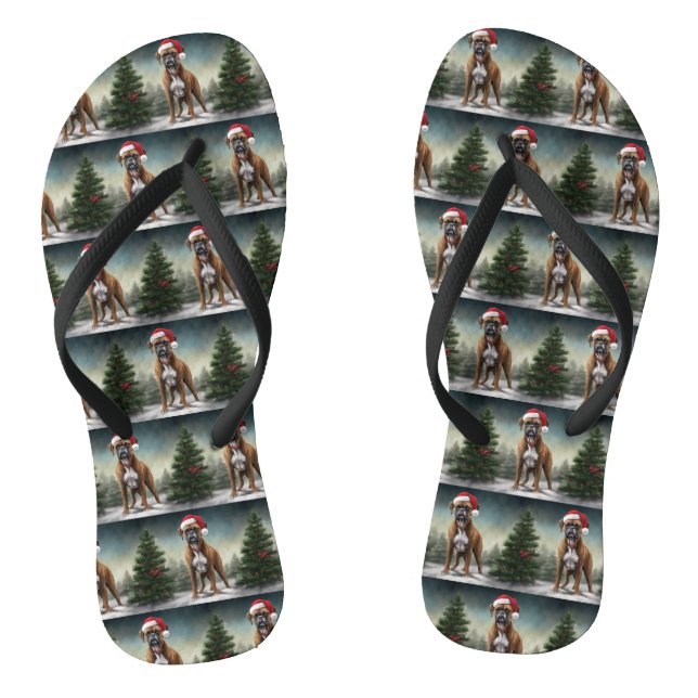 Boxer Dog in Snow Christmas  Thongs (Footbed)