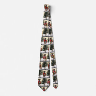 Boxer Dog in Snow Christmas Tie