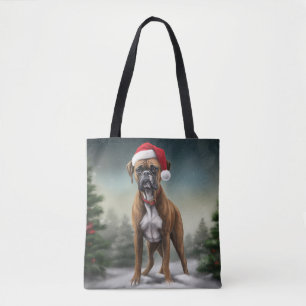 Boxer Dog in Snow Christmas Tote Bag
