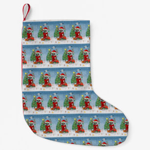 Boxer Dog in Snow with Christmas Gifts  Small Christmas Stocking