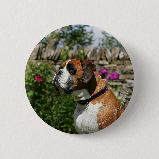 Boxer Dog in the Flowers 6 Cm Round Badge (Front)