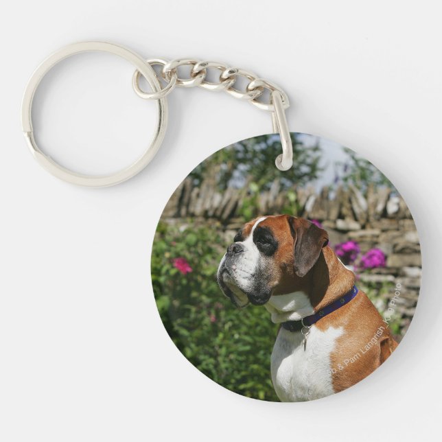 Boxer Dog in the Flowers Key Ring (Front)