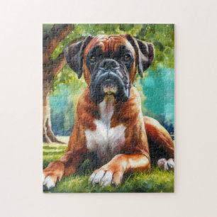 Boxer Dog in the Park – Watercolor Style Art Jigsaw Puzzle