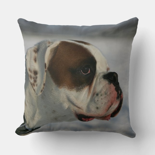 Boxer Dog in the Snow Cushion (Front)