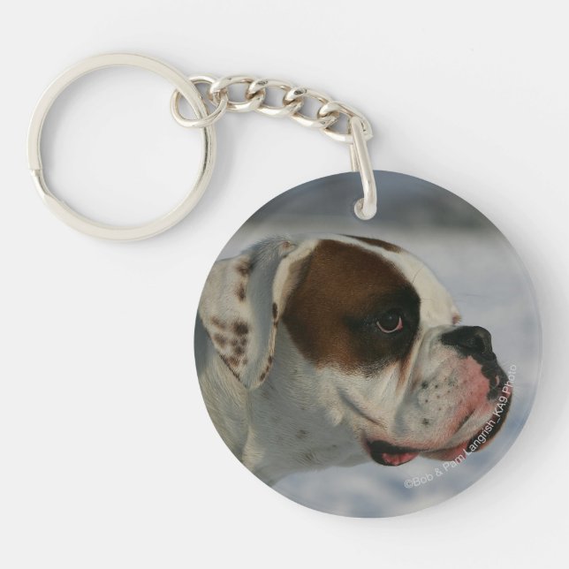 Boxer Dog in the Snow Key Ring (Front)
