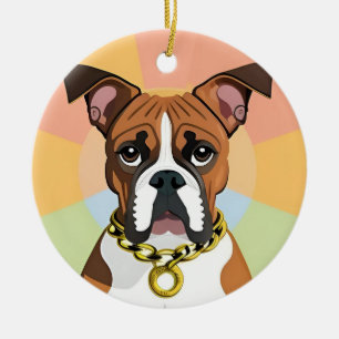 Boxer Dog in Vibrant Circular Frame Ceramic Ornament
