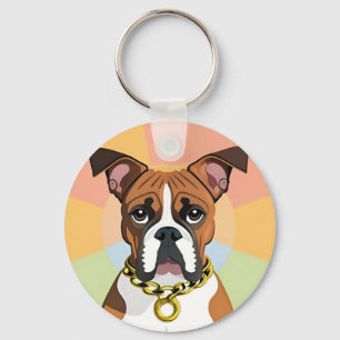 Boxer Dog in Vibrant Circular Frame Key Ring