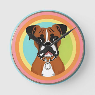 Boxer Dog in Vibrant Circular Frame Round Clock