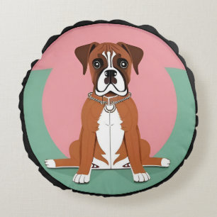 Boxer Dog in Vibrant Circular Frame Round Cushion