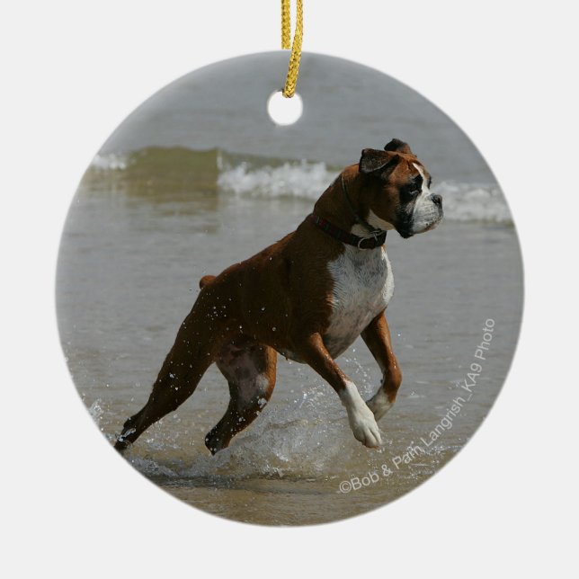 Boxer Dog in Water Ceramic Ornament (Front)