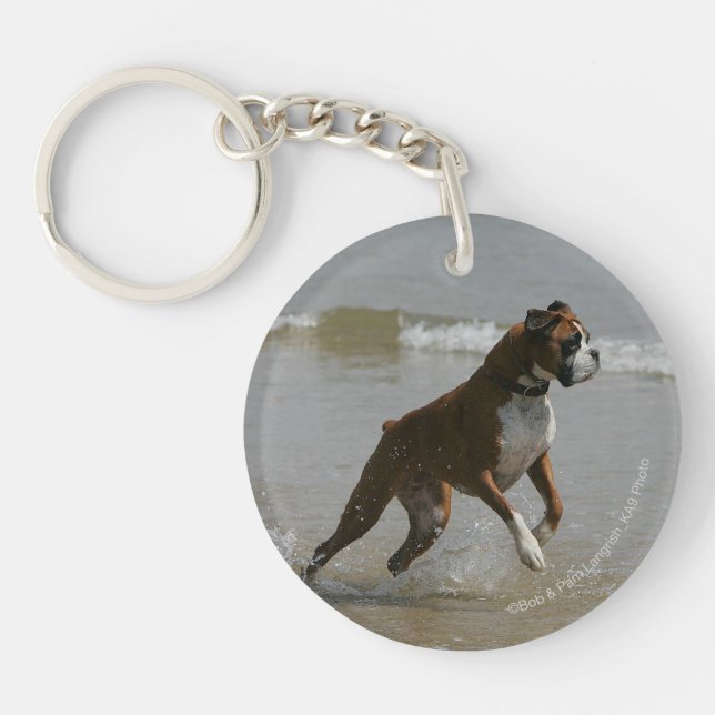 Boxer Dog in Water Key Ring (Front)
