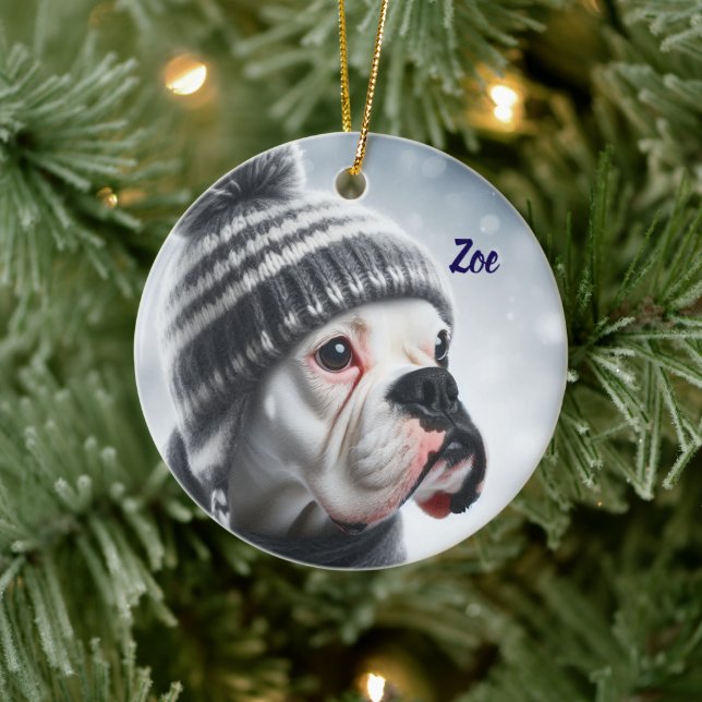 Boxer Dog in Winter Ceramic Ornament (Tree)