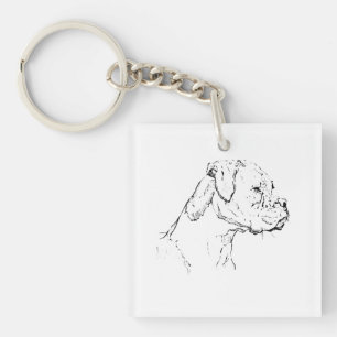Boxer Dog Ink Art – Minimalist Dog Line Drawing Key Ring