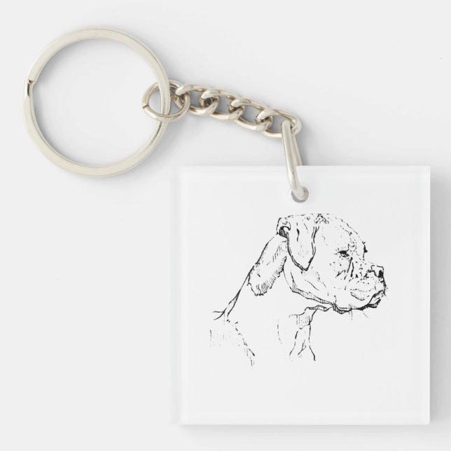 Boxer Dog Ink Art – Minimalist Dog Line Drawing Key Ring (Front)