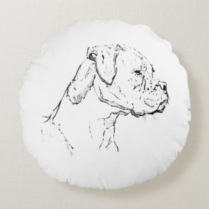 Boxer Dog Ink Art – Minimalist Dog Line Drawing Round Cushion