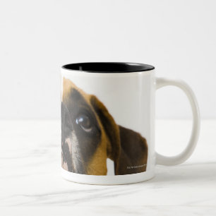 Boxer dog looking up Two-Tone coffee mug