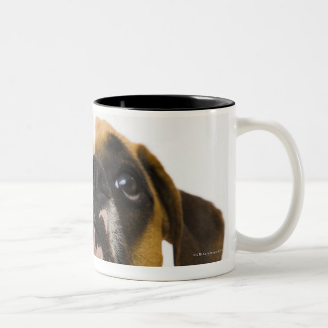 Boxer dog looking up Two-Tone coffee mug (Right)
