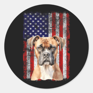 Boxer Dog Lover US Flag 4th of July Patriotic Classic Round Sticker
