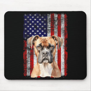 Boxer Dog Lover US Flag 4th of July Patriotic Mouse Pad
