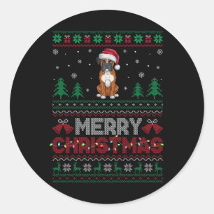 Boxer Dog Lovers Santa Hat Christmas Tree Lights  Classic Round Sticker