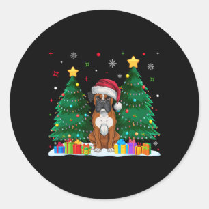 Boxer Dog Lovers Santa Hat Ugly Christmas Sweater Classic Round Sticker