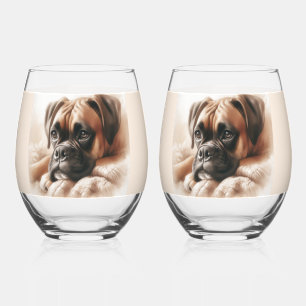 Boxer Dog: Master of Chill & Expert Snuggler Stemless Wine Glass