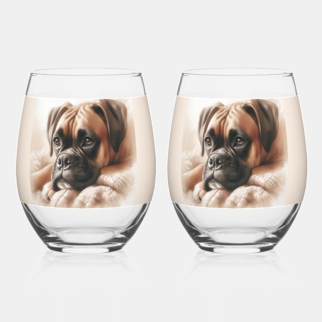 Boxer Dog: Master of Chill & Expert Snuggler Stemless Wine Glass (Front)