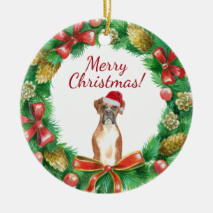 Boxer Dog Merry christmas Ceramic Ornament